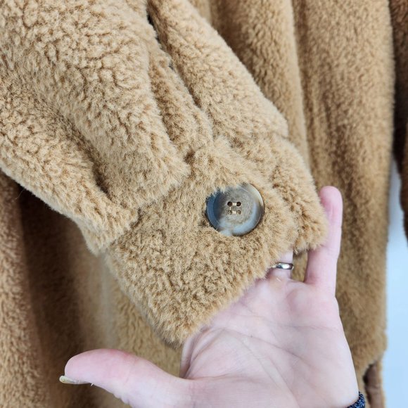 SOLD-C&C California Sherpa Shacket NWT Womens Size S Long Button Front Brown - Picture 8 of 13